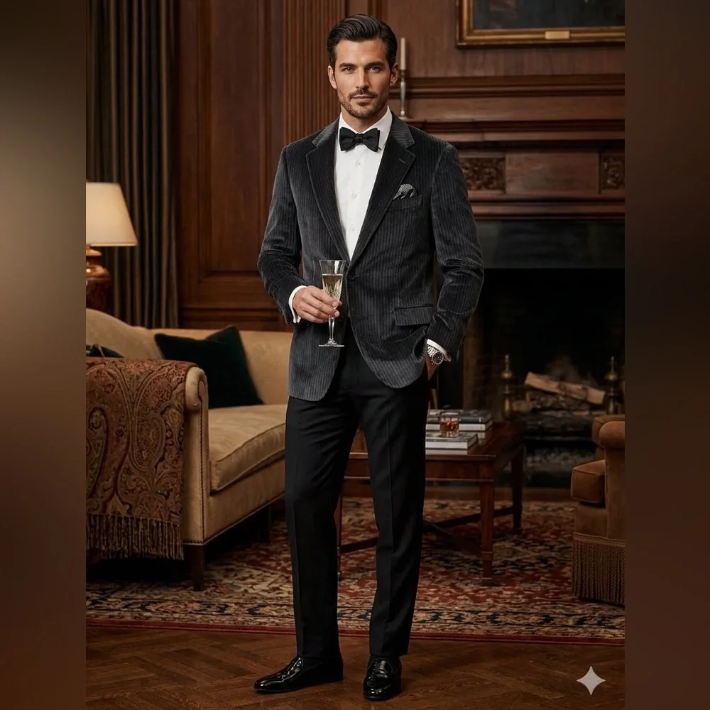 THEORY Luxe Plush Velvet Tuxedo Blazer Dark Grey Sporty Business Casual 46R